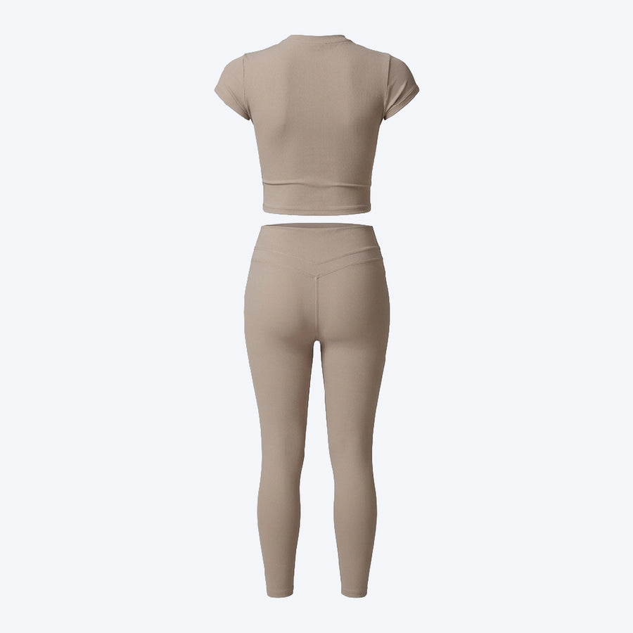 Short Sleeve Crop Top & High-Waist Leggings Set