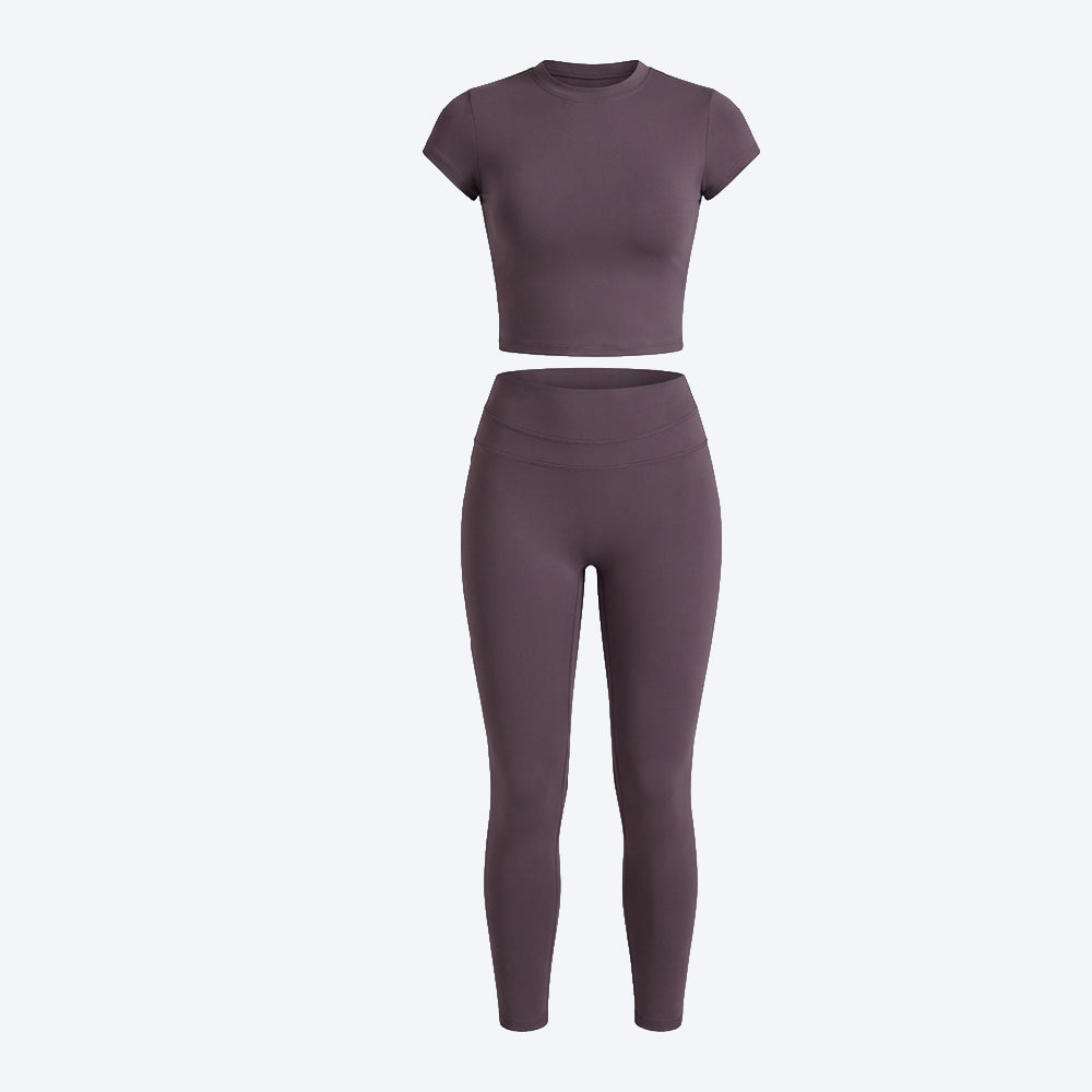 Short Sleeve Crop Top & High-Waist Leggings Set
