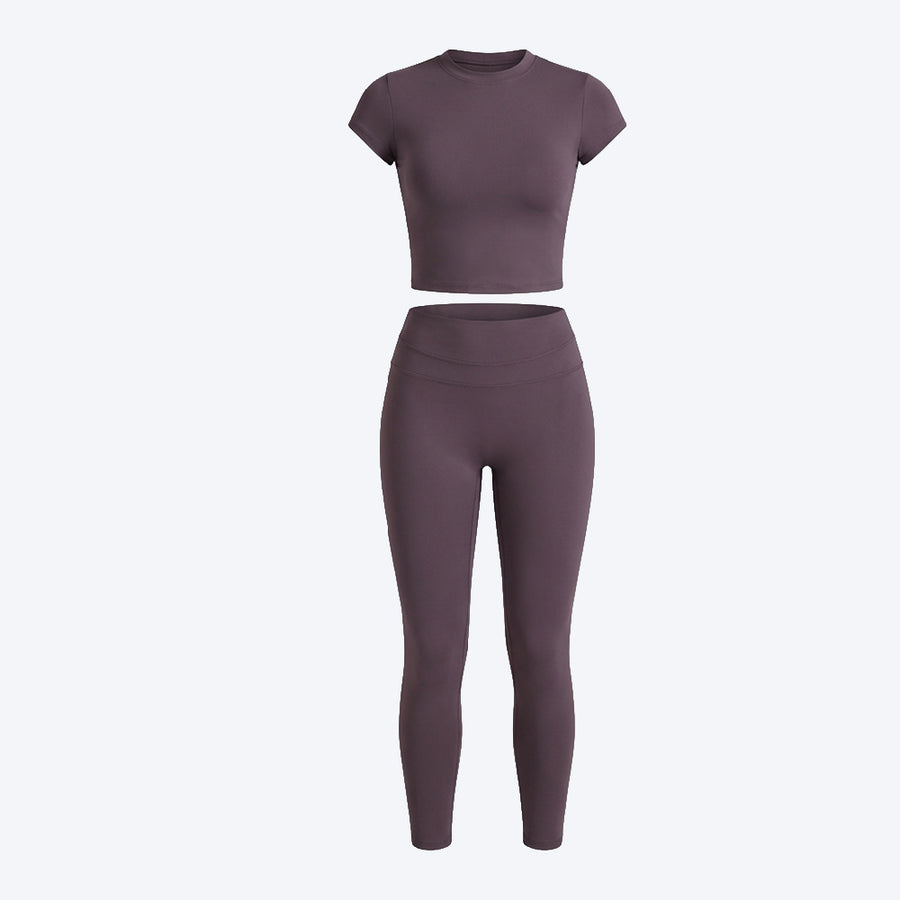 Short Sleeve Crop Top & High-Waist Leggings Set
