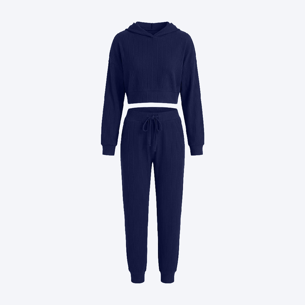 Hooded Top & Ribbed Jogger Pants Set