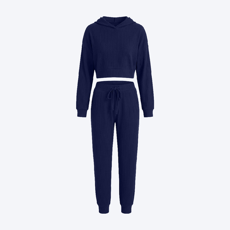 Hooded Top & Ribbed Jogger Pants Set