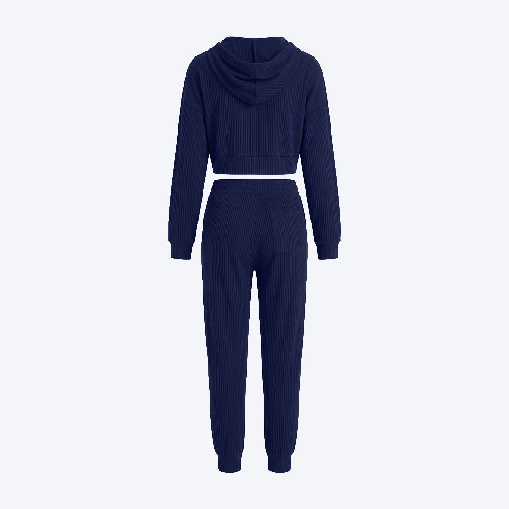 Hooded Top & Ribbed Jogger Pants Set