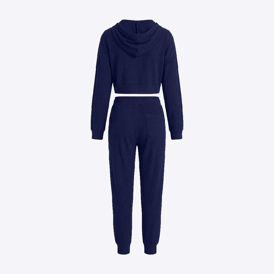 Hooded Top & Ribbed Jogger Pants Set