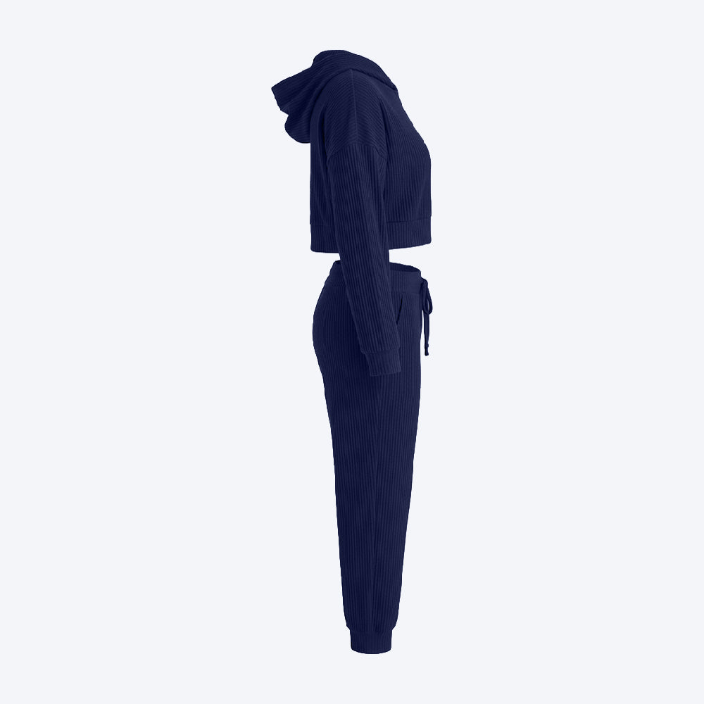 Hooded Top & Ribbed Jogger Pants Set