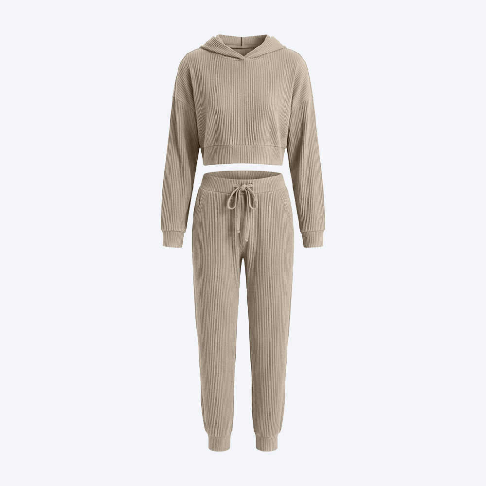 Hooded Top & Ribbed Jogger Pants Set