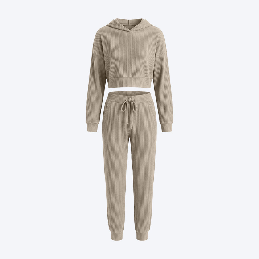 Hooded Top & Ribbed Jogger Pants Set