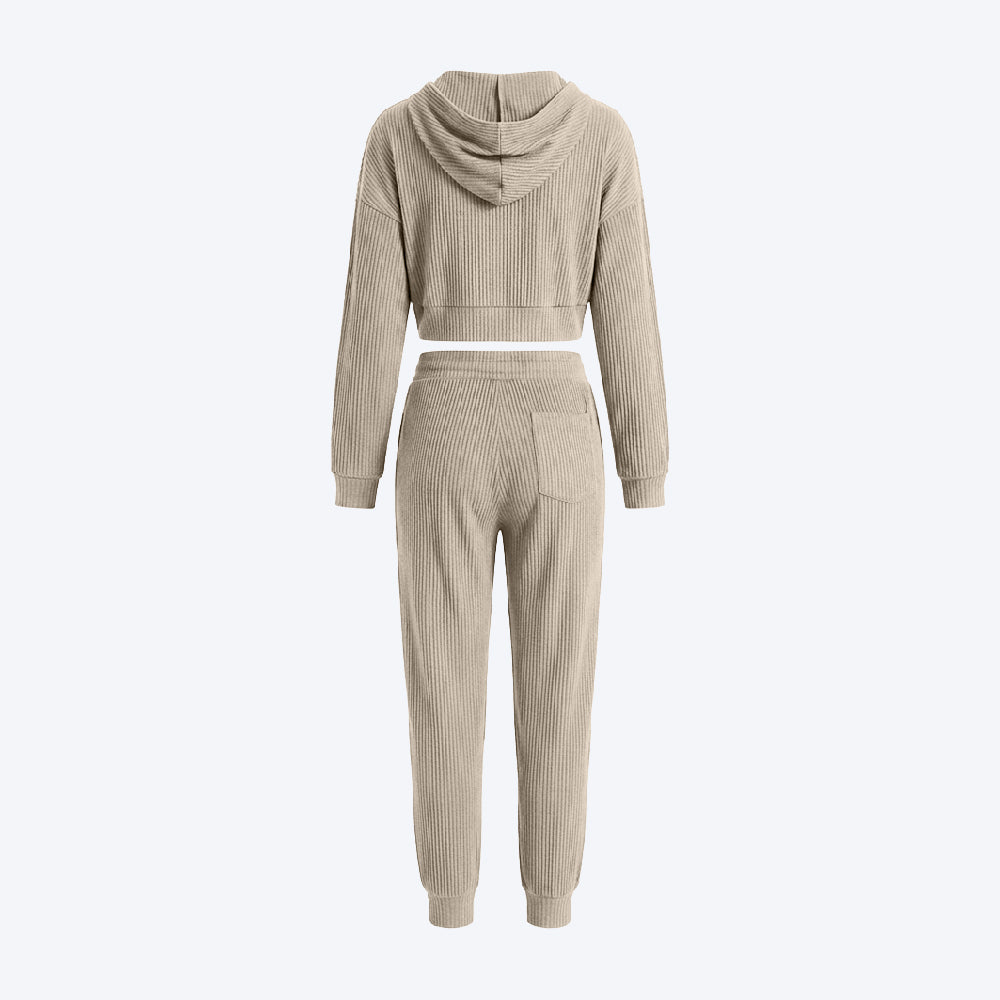 Hooded Top & Ribbed Jogger Pants Set