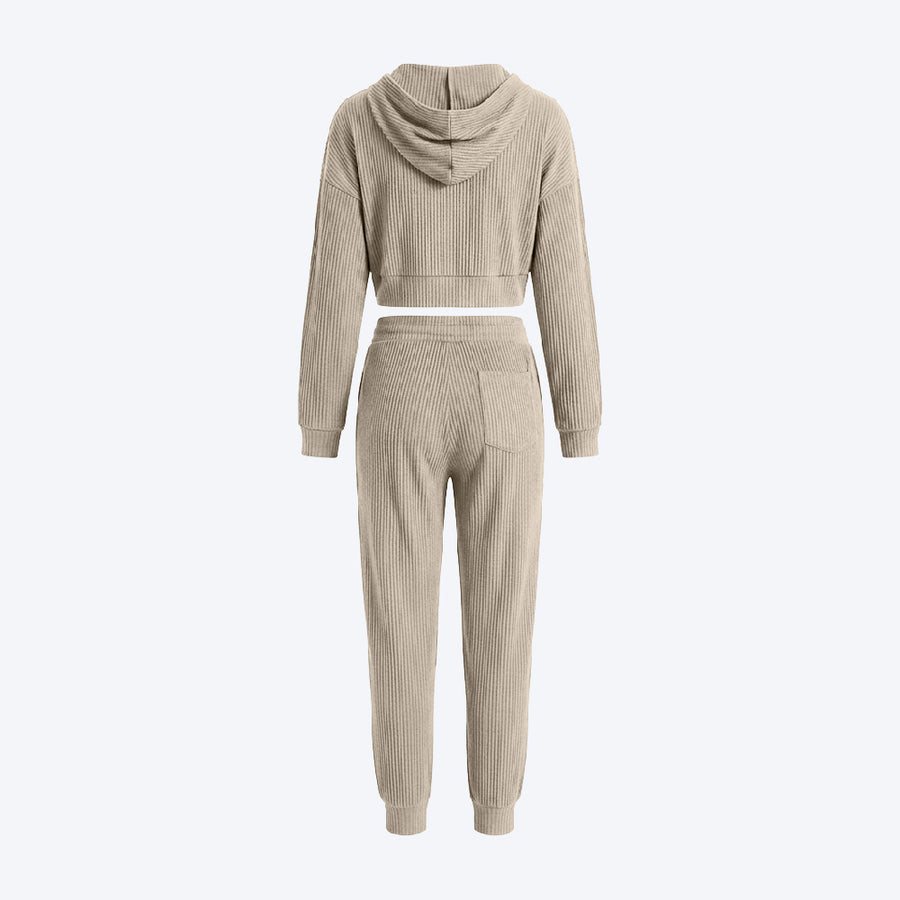 Hooded Top & Ribbed Jogger Pants Set