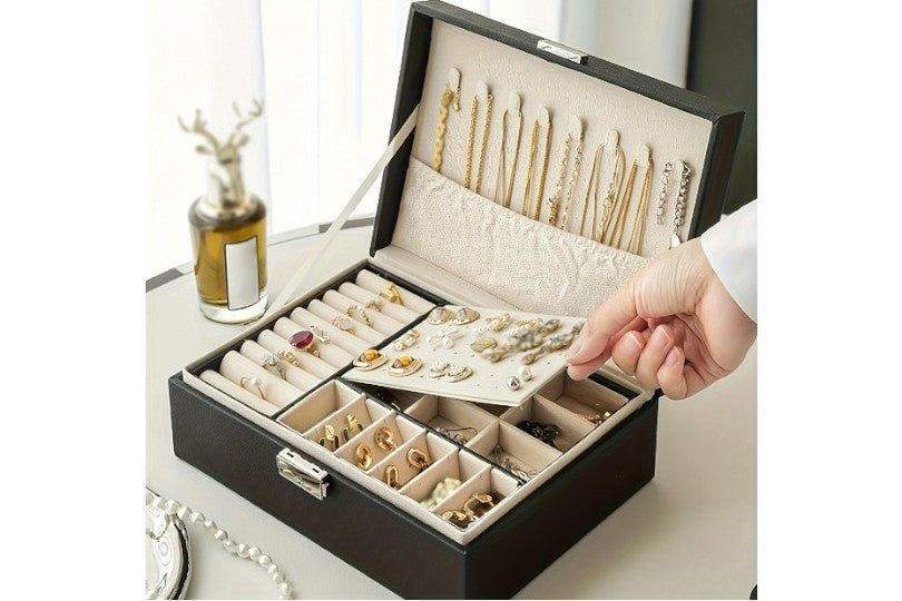 Elegant Vintage Leather Jewelry Box With Key Lock