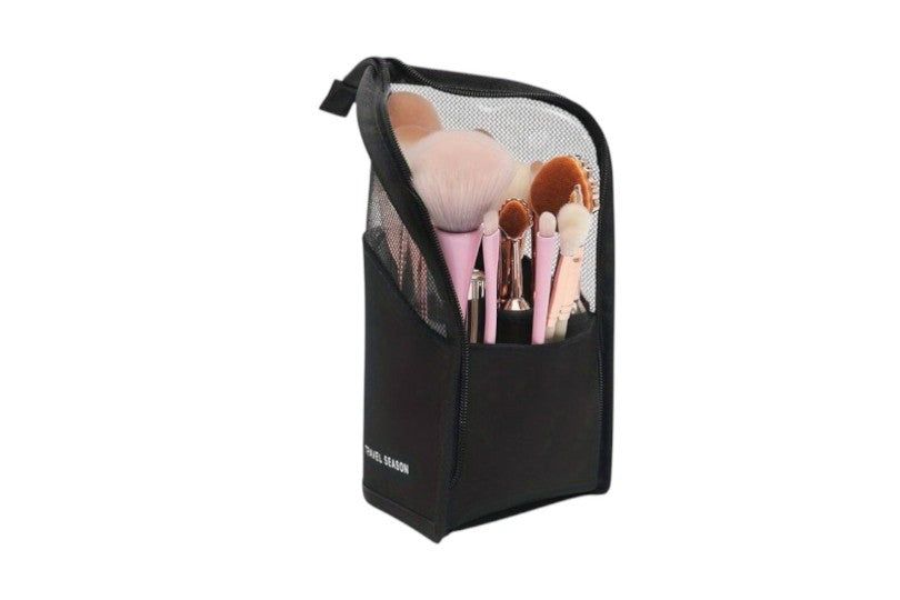 Makeup Brush Holder Bag With Zipper - Black